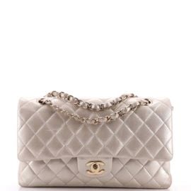 Chanel Classic Double Flap Bag Quilted Metallic Calfskin Medium Gold 18086543 at Rebag